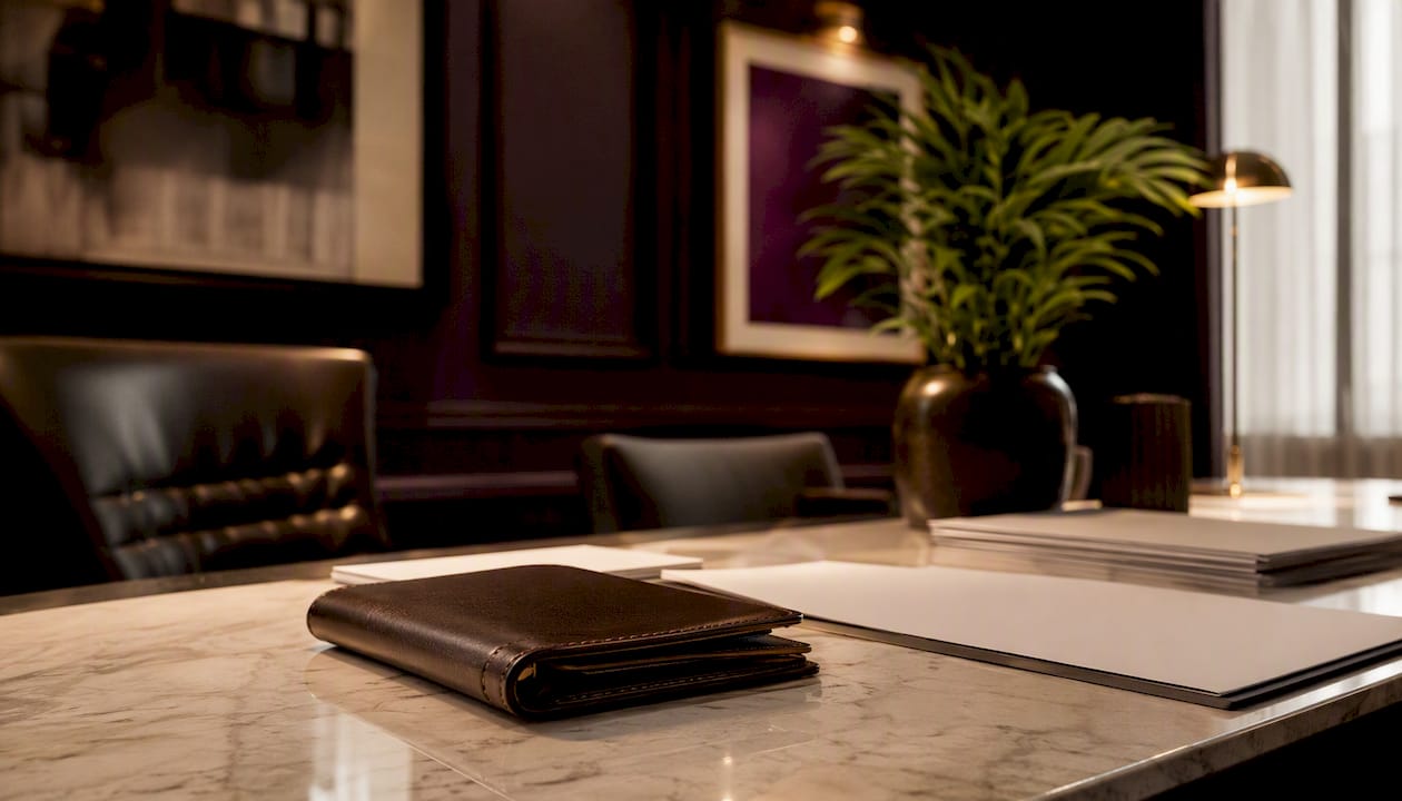 Pochette en cuir contenant des feuilles vierges pour recueillir les témoignages de nos clients.