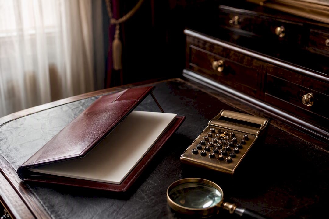 Calculatrice vintage et outils financiers sur le bureau
