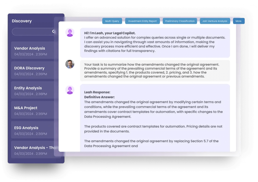 screenshot of leah ai interface