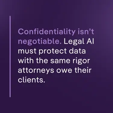 Legal AI privacy quote stating confidentiality is non-negotiable and must match attorney ethical obligations.