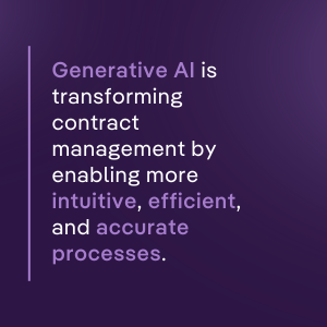Quote explaining how generative AI improves contract management by making processes more intuitive, efficient, and accurate.