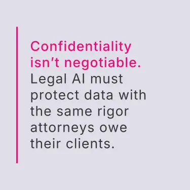 Legal AI privacy quote stating confidentiality is non-negotiable and must match attorney ethical obligations.