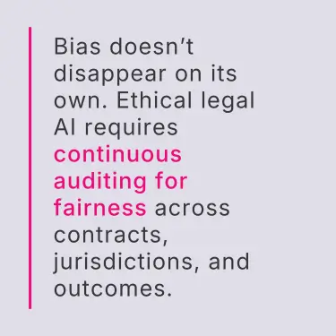 Ethical AI fairness quote stressing the need for continuous auditing across contracts and jurisdictions.