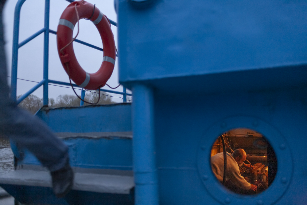 Sailor Zbigniew Laskowski works in the engine room of a transport ship.