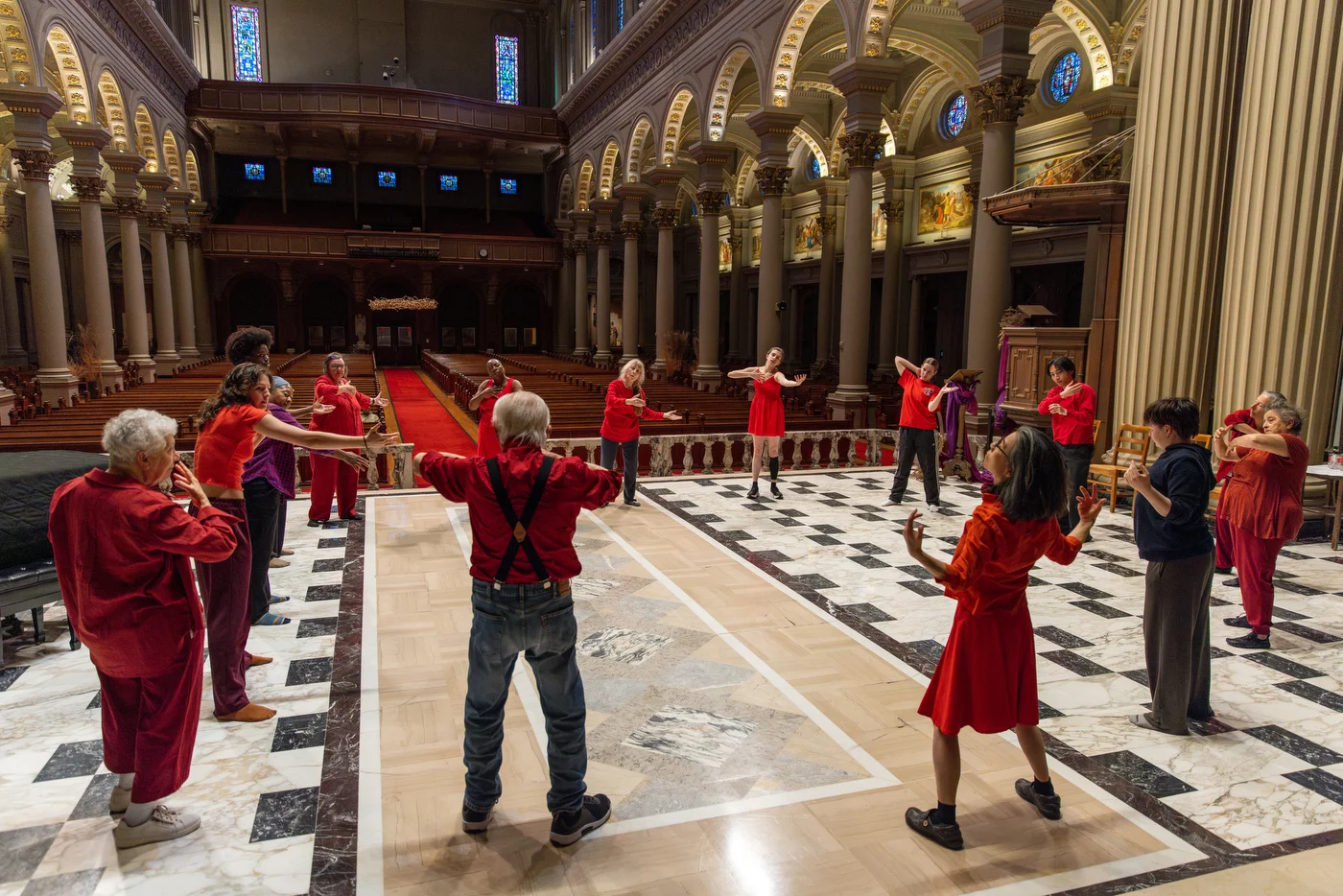 Dance Generators in rehearsal, the warm up for the dancers while wearing their dancewear for the performance.