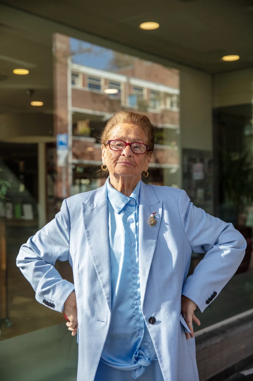Maria Catharina de Jager-Alderding, 90, hanging out and playing dominoes at the Klinker  assisted living facility in Amsterdam, Netherlands on April 16, 2026.