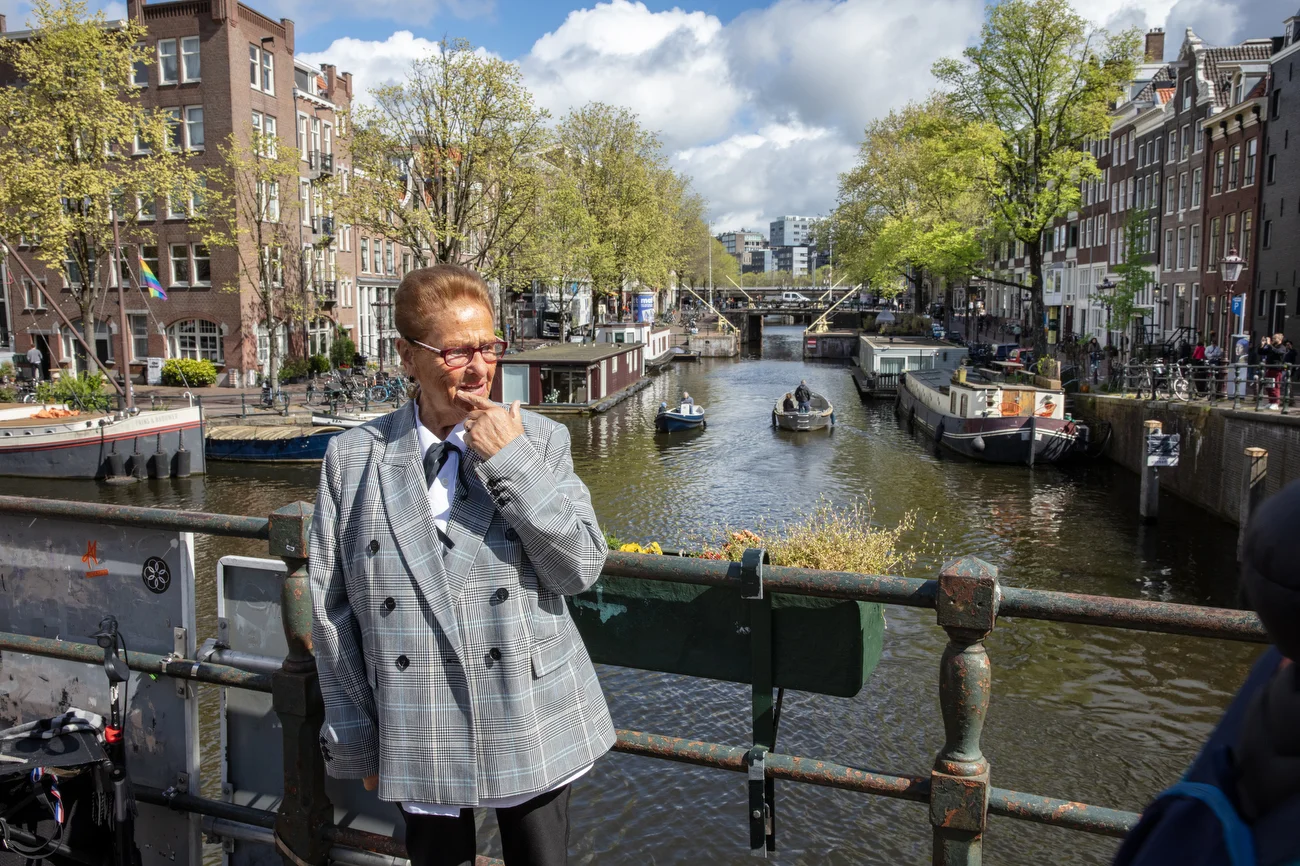 Maria Catharina de Jager-Alderding, 90, goes to the Papeneiland “brown” cafe in the city center in Amsterdam, Netherlands on April 19, 2026.