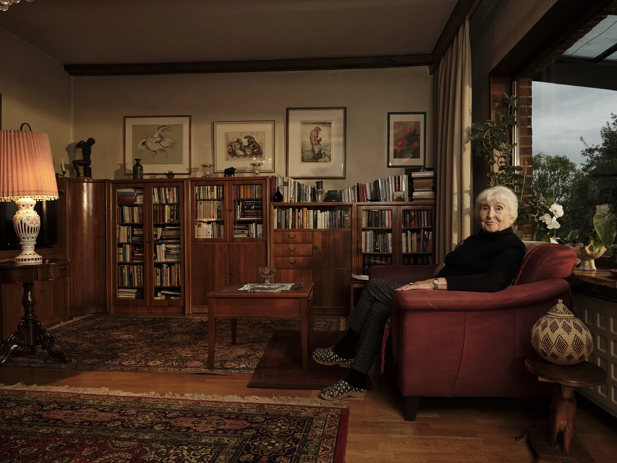 90 year old Brigitte Hildebrand in the living room of her farmhouse in Klein Zecher in northern Germany.