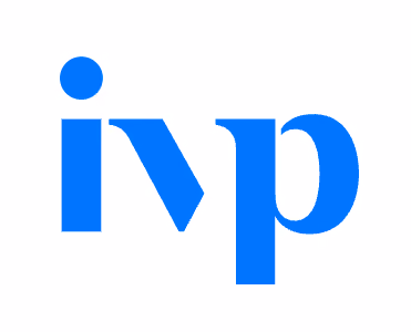 Blue lowercase letters i, v, and p on a white background.
