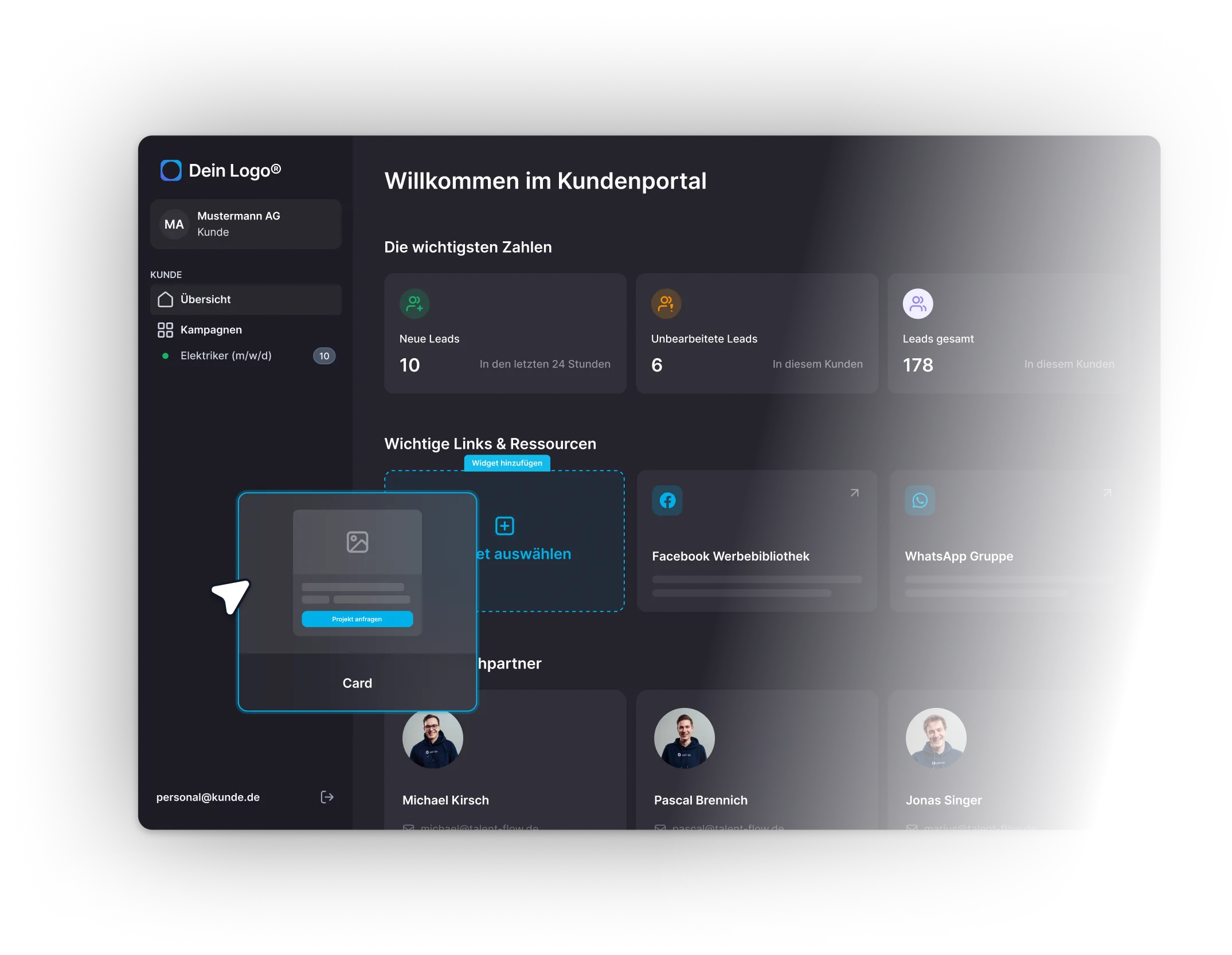 Erstelle individuelle Kundenportale in wenigen Minuten