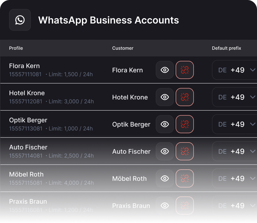 Central management of all clients' WhatsApp Business accounts in LeadTable