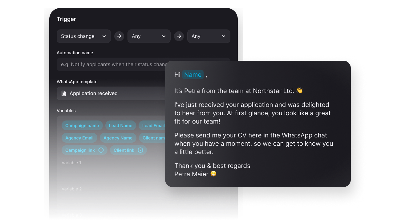 WhatsApp automation template in LeadTable for automatic follow-ups and confirmations