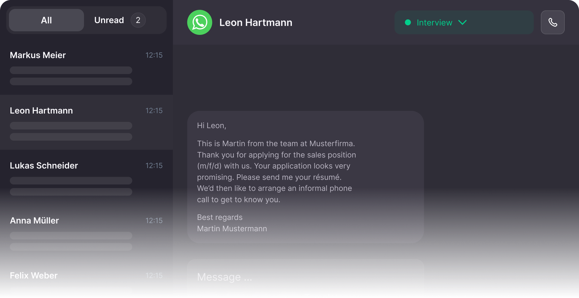 LeadTable WhatsApp Business module with a central inbox for all lead chats