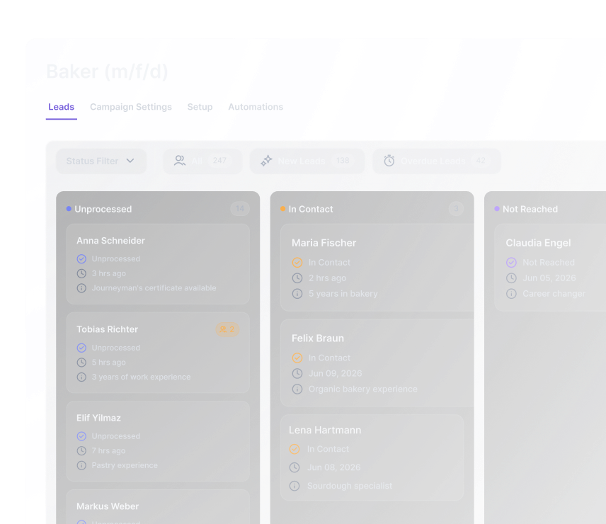 LeadTable Kanban view with leads organised in status columns