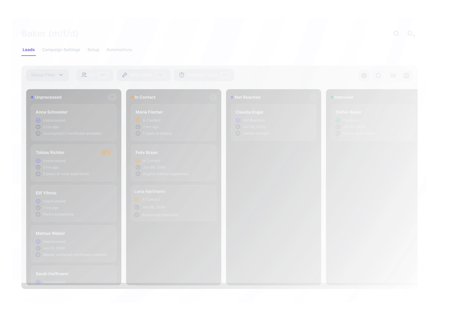 Lead pre-qualification in LeadTable with campaign automations and status filters