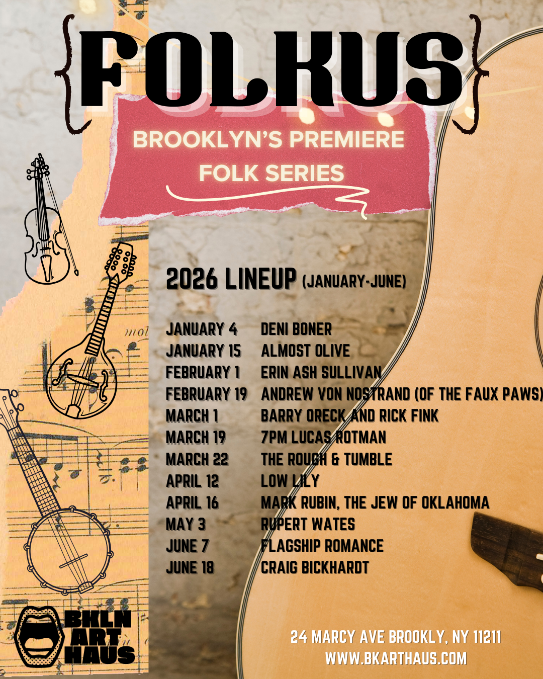 Poster for Folkus, a monthly show at Brooklyn Art Haus