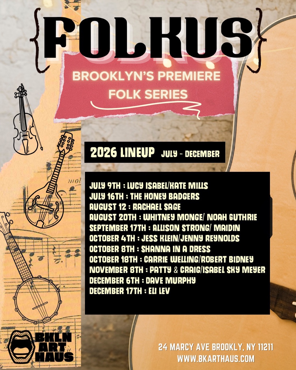 Poster for Folkus, a monthly show at Brooklyn Art Haus