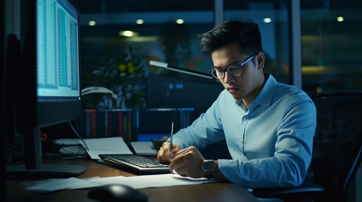 A dynamic image of a Filipino accountant at work.
