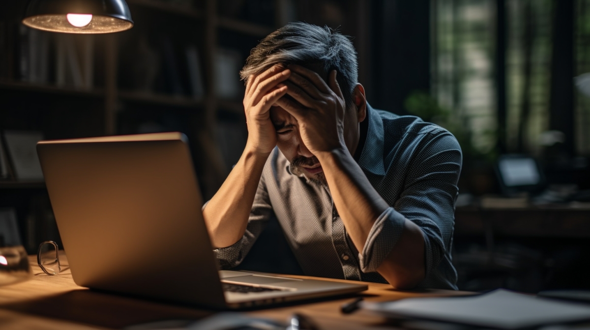 A frustrated e-commerce business owner sitting in his office