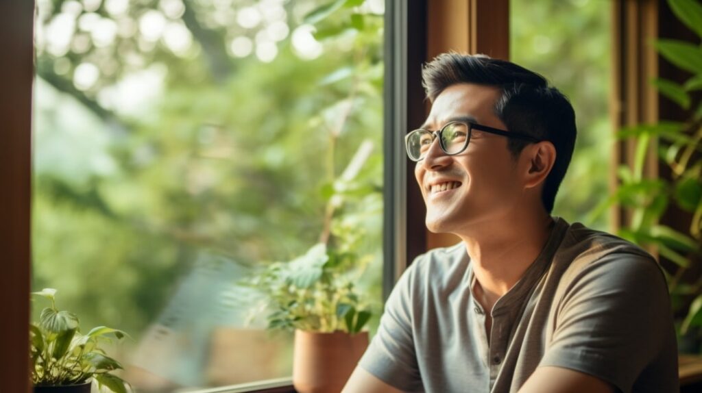 staying productive during quarantine, asian bpo worker working at home, looking outside the window