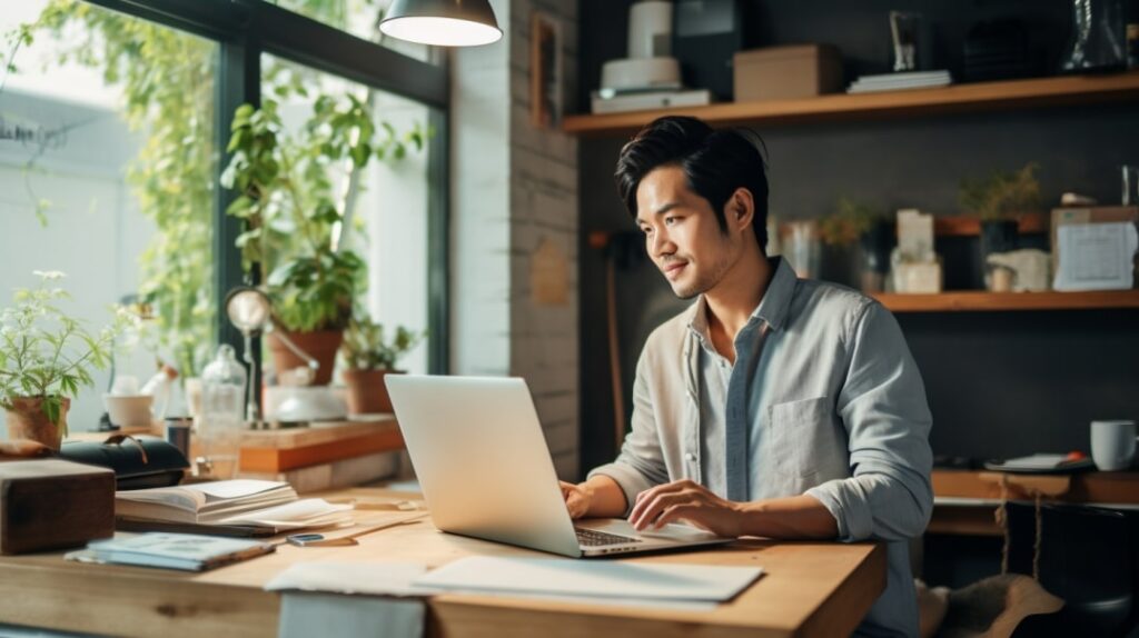 a man in a virtual meeting professional