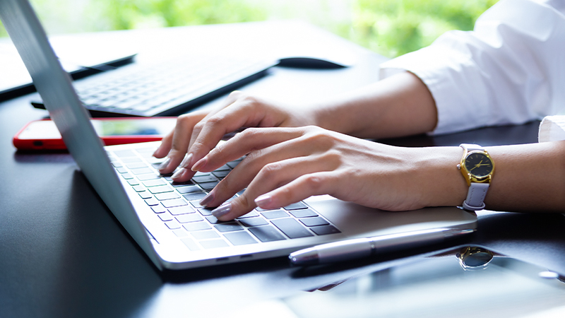 shared services, hands, fingers typing laptop, business
