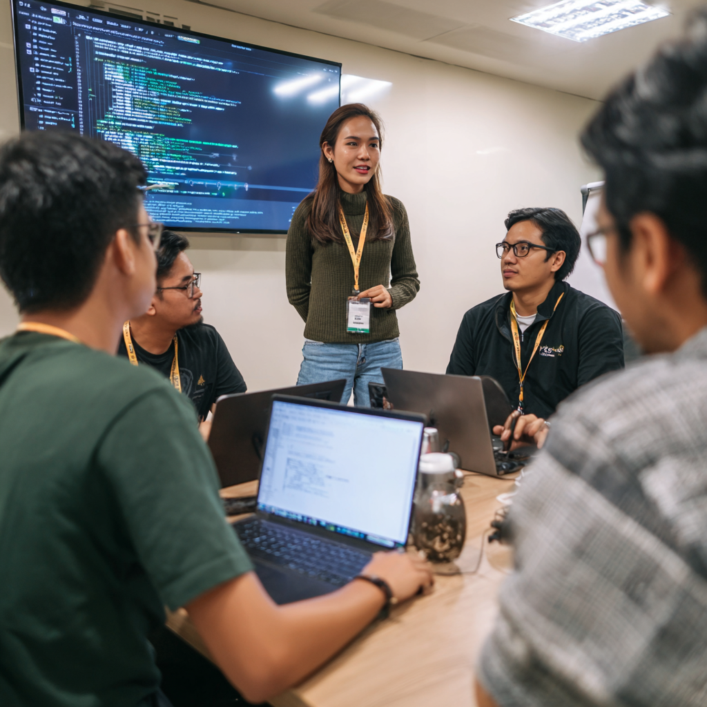 A male ai & machine learning offshore team member working on his PC in a Philippine tech hub