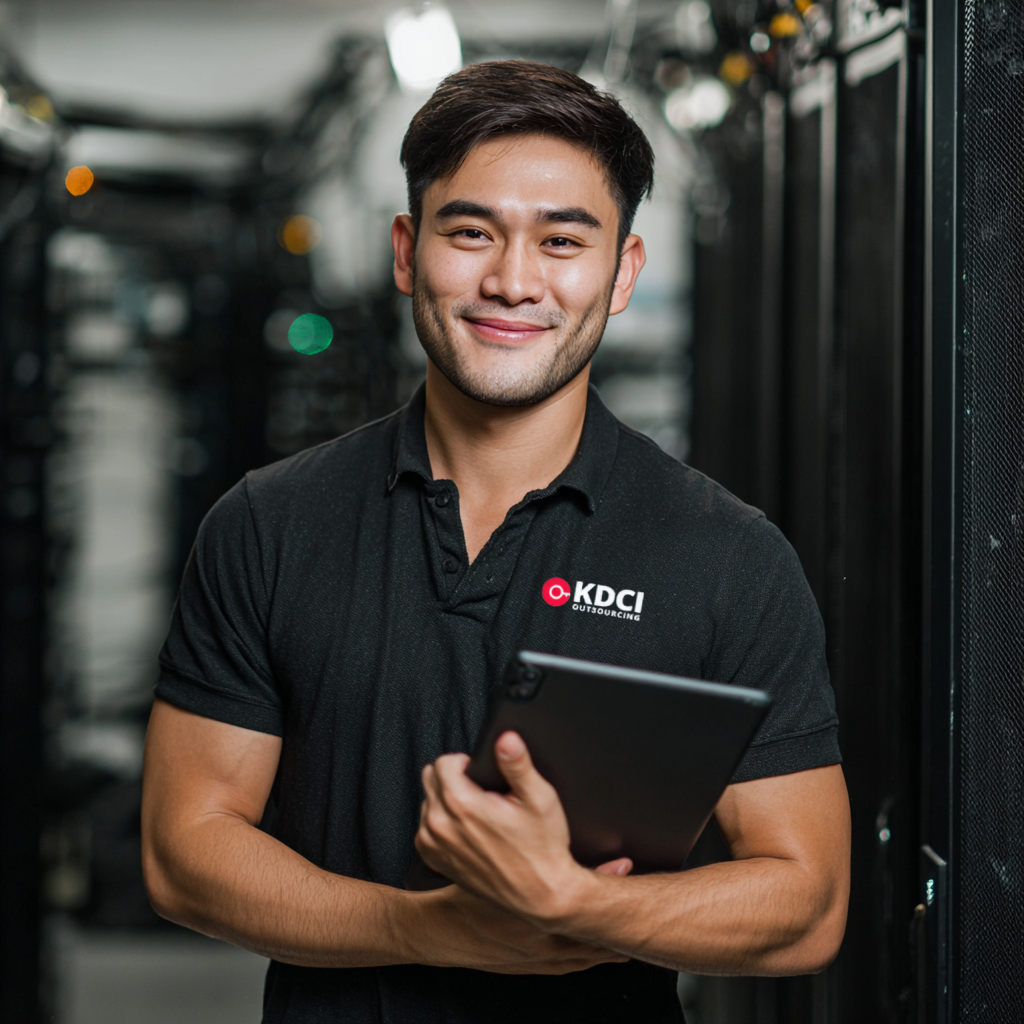 A male it infrastructure & cybersecurity offshore team member working on his PC in a Philippine tech hub