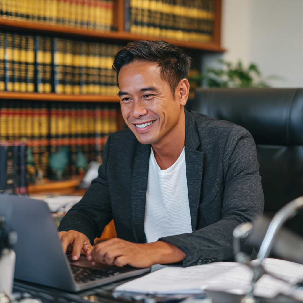 A female legal services team staff working on her laptop in a Philippine office