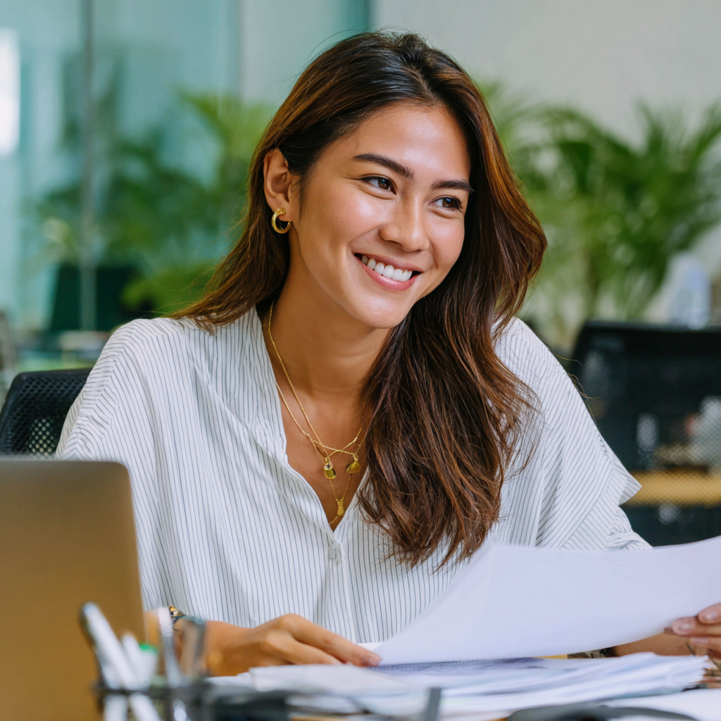 1 male KDCI HR team staff talking to a woman, in an office in the Philippines