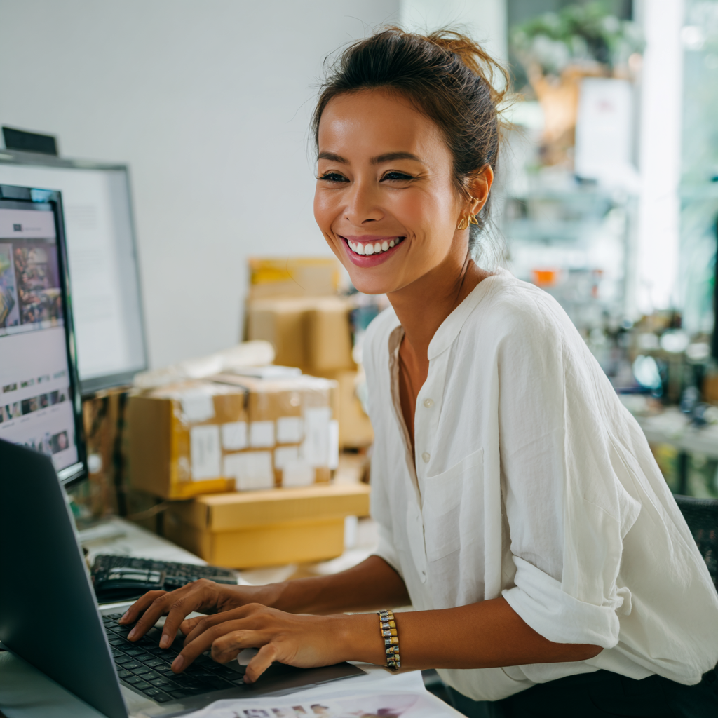 A female and a male retail and ecommerce staff looking at a tablet together in a Philippine office