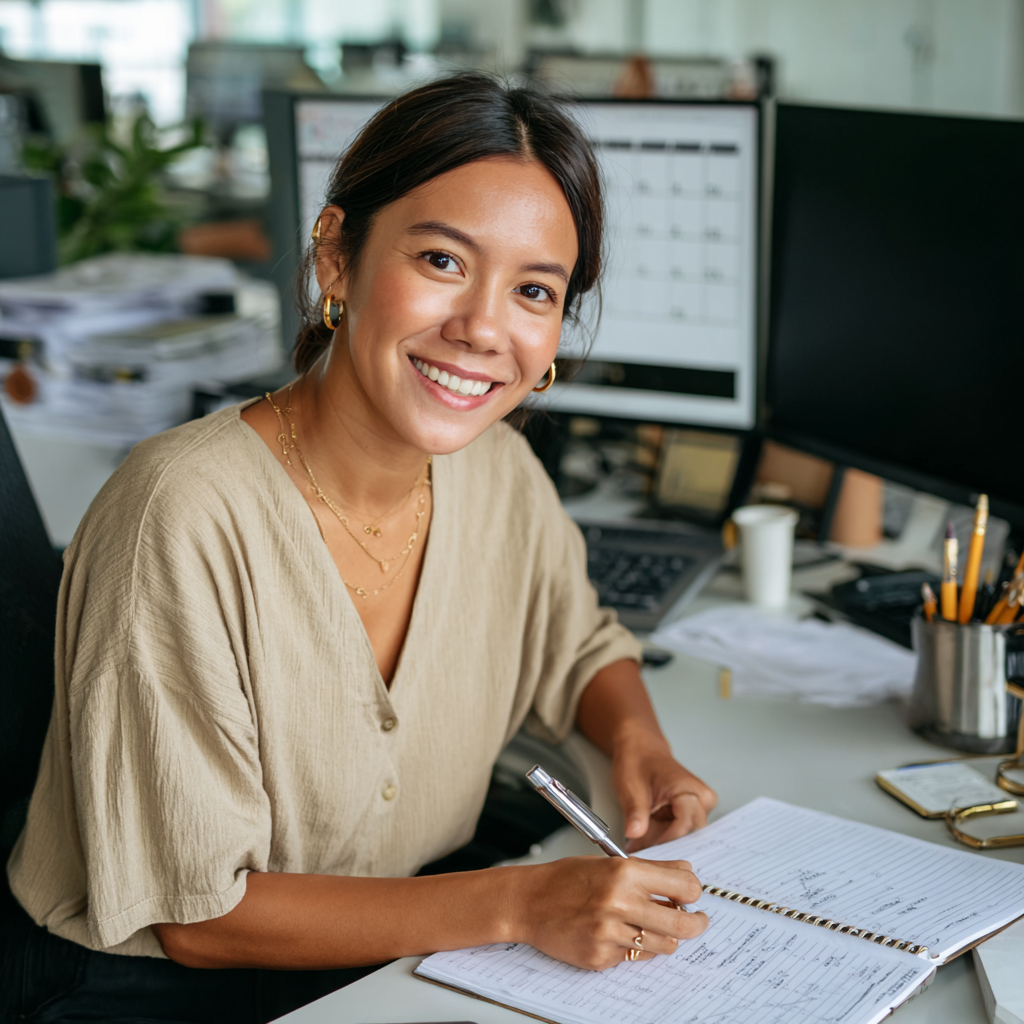 A male KDCI administrative support staff, seated, smiling in an office in the Philippines
