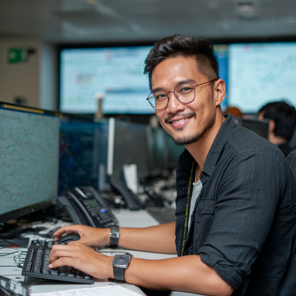 A male it infrastructure & cybersecurity offshore team member working on his PC in a Philippine tech hub