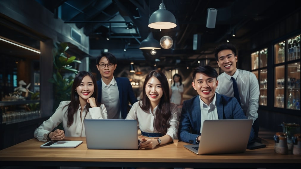 kpo vs bpo, outsourcing asian staff smiling at the camera