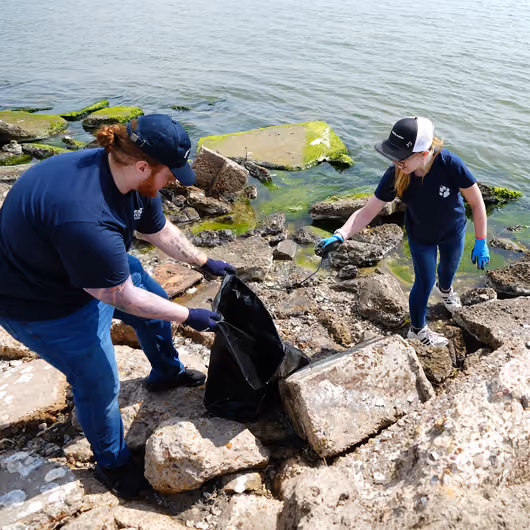 Pack Members picking up trash on a beach