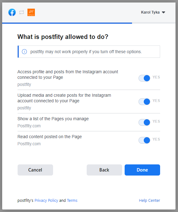 postfity app permissions