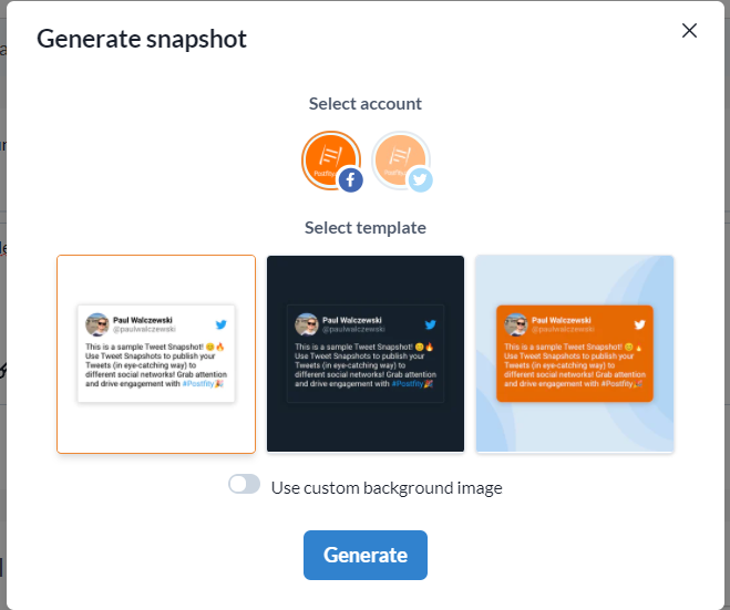 Snapshot generator in Postfity