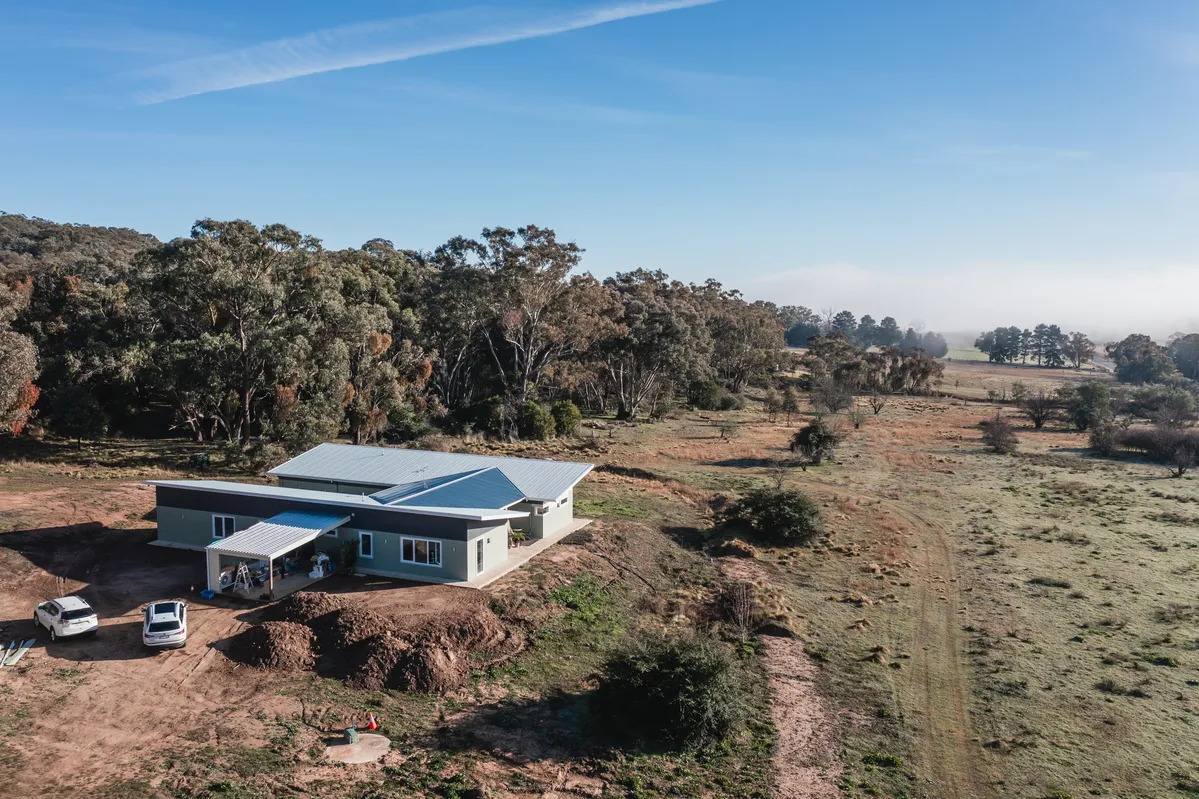 An aerial shot of an energy efficient house 
