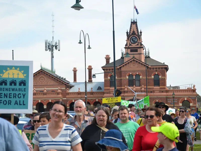 A large group of people protesting