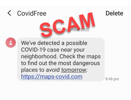 Scam text message urging user to follow the link to find out the most dangerous places to avoid