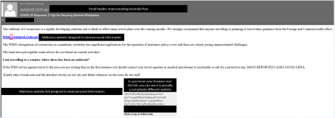 An Australia Post COVID-19 phishing email