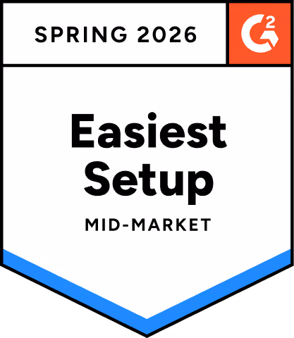 G2 award badge for easiest setup in mid-market for spring 2026