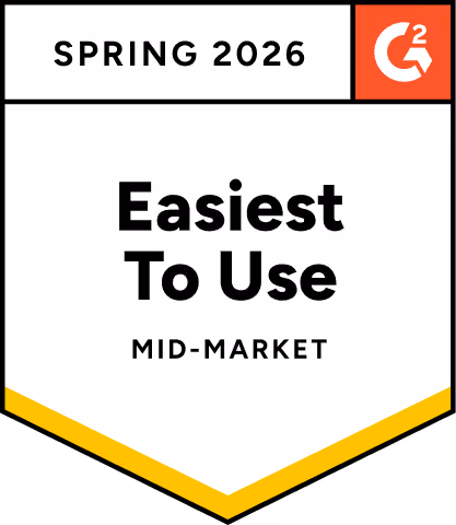G2 award badge for easiest to use event mobile app in mid-market for spring 2026