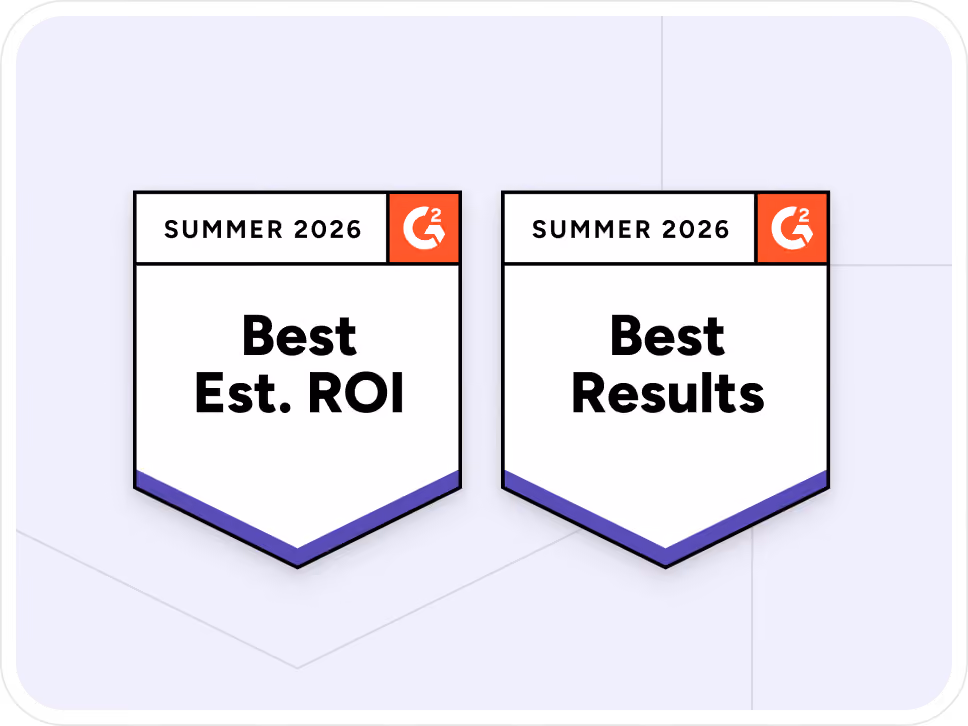 An image of two G2 award badges that Eventee received showing best estimated ROI and best results for summer 2026.