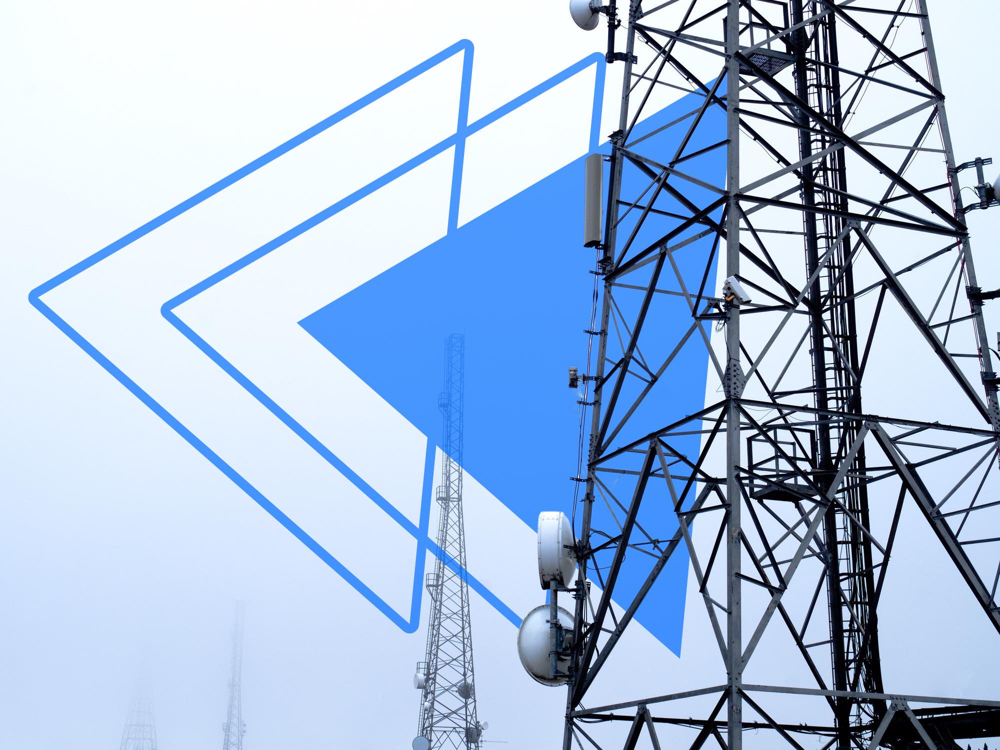 Cell Tower with blue sky background and moving triangles