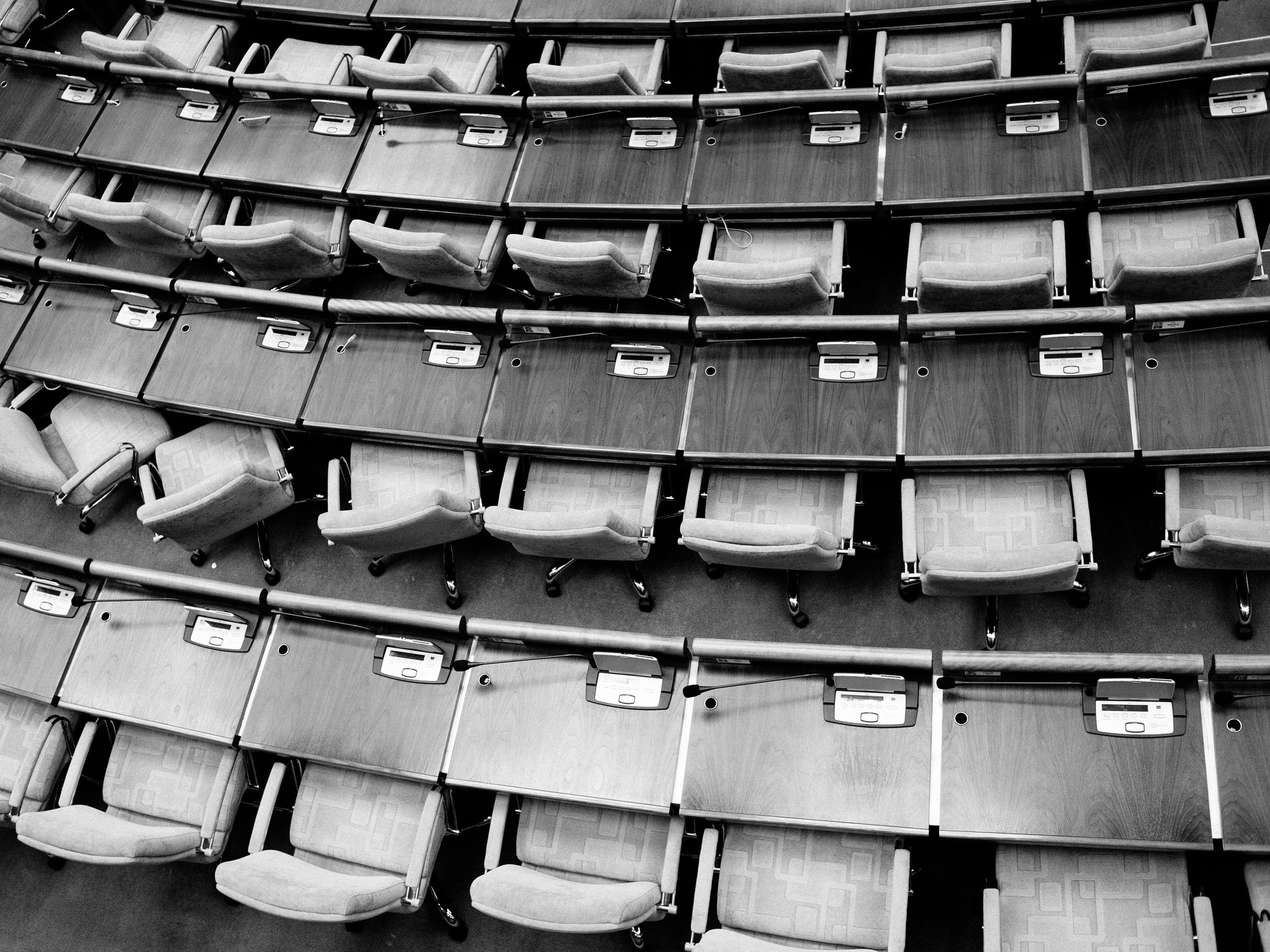 Black and White Image of An Empty Congress Chamber