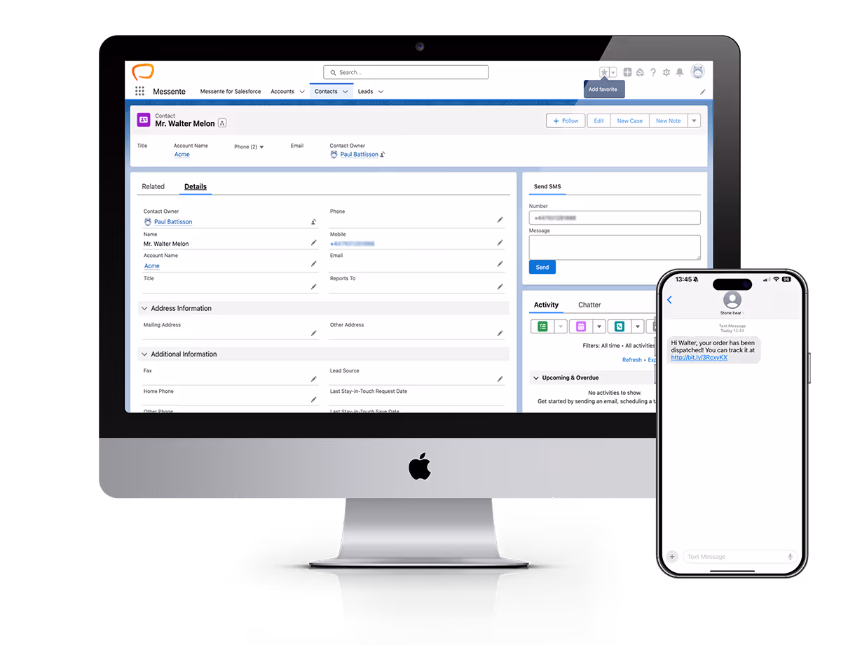 Messente for Salesforce SMS messaging and Viber messaging app screenshots