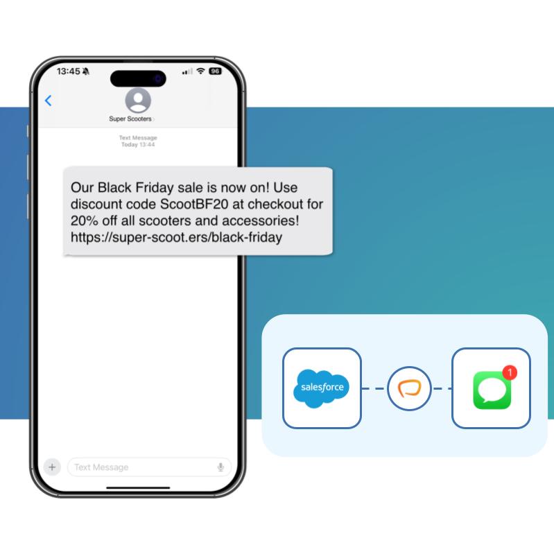 A mobile phone receiving a message sent from Salesforce