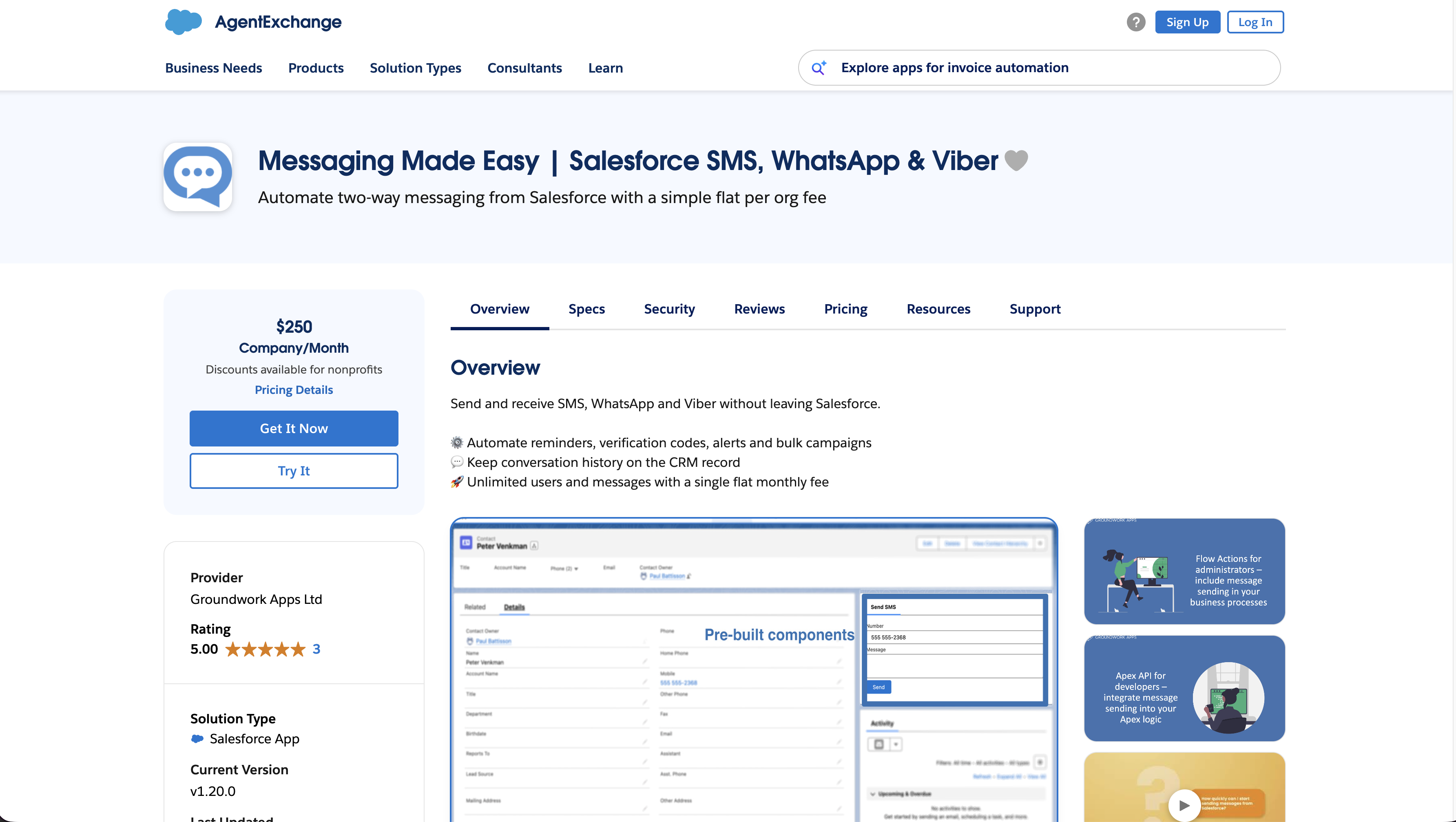 Messaging Made Easy's listing on the Salesforce AppExchange/AgentExchange