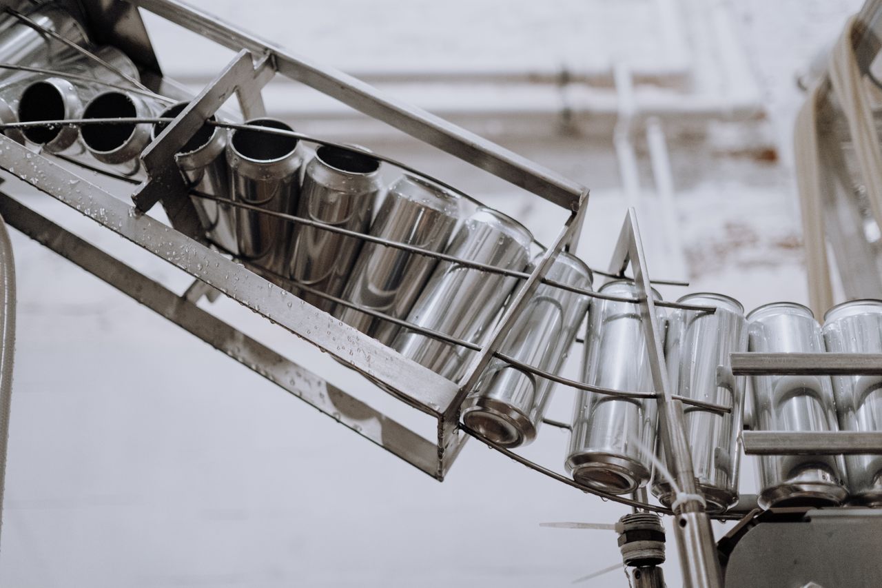 Industrial steel equipment and conveyor components in a factory